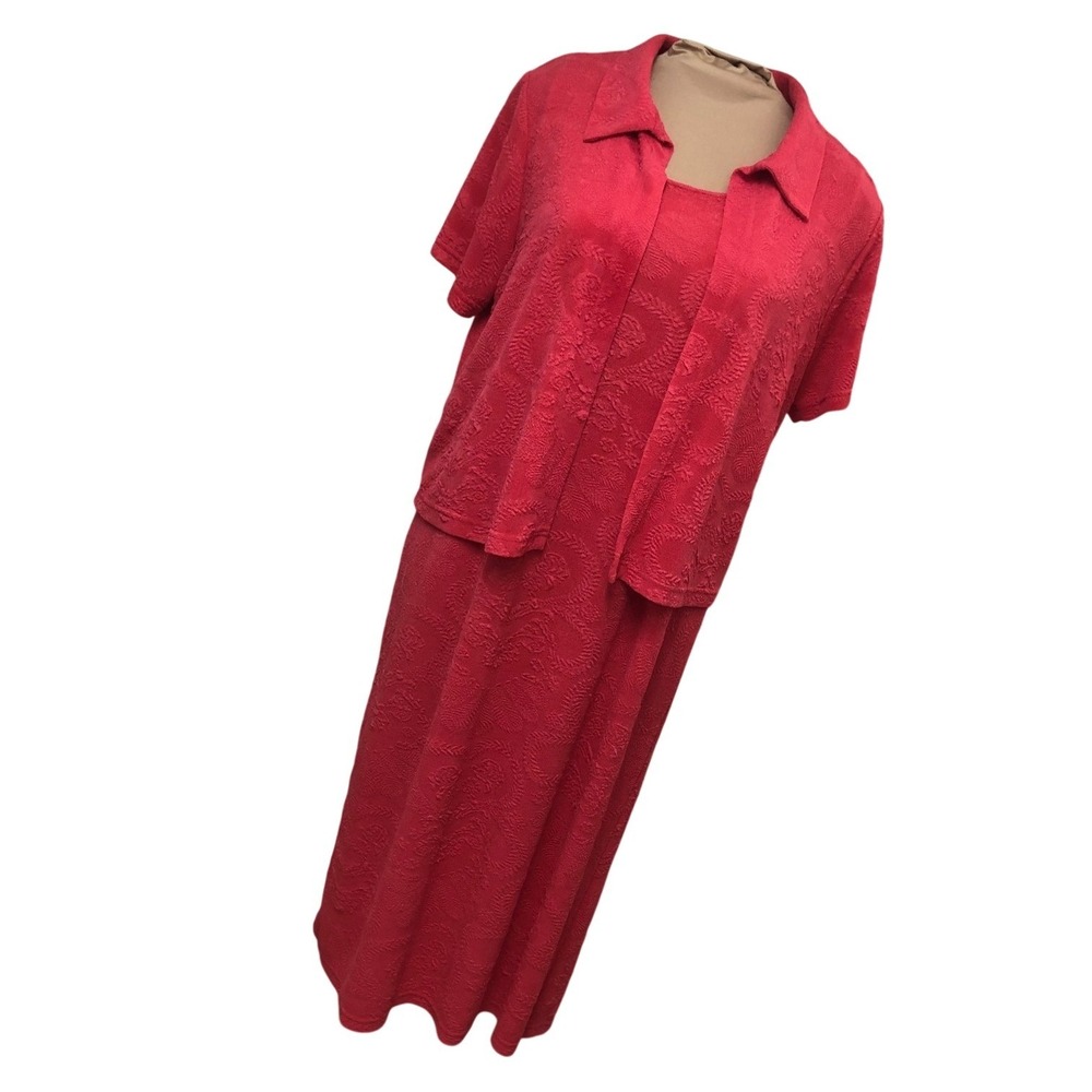 Y2K A-List by Wrapper Coral Maxi Dress Jacket Set Floral Damask 2 PC Womens 2X